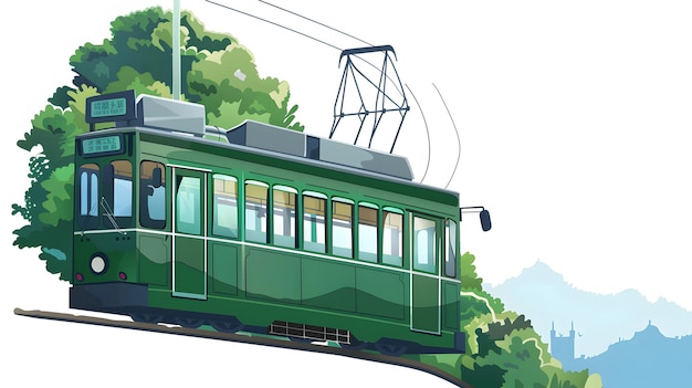 Photo the famous green tram on the slope of victoria peak in hong kong passes lifting visitors to the