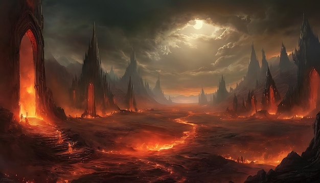 Photo fantasy scenery of the hell inferno way to hell illustration art