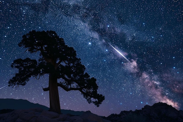 Fantasy shooting star landscape at night