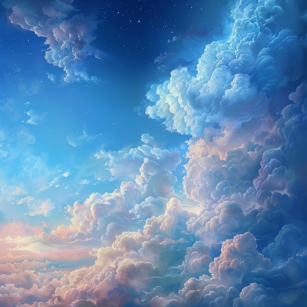 Photo fantasy sky with clouds and stars 3d illustration of a fantasy sky