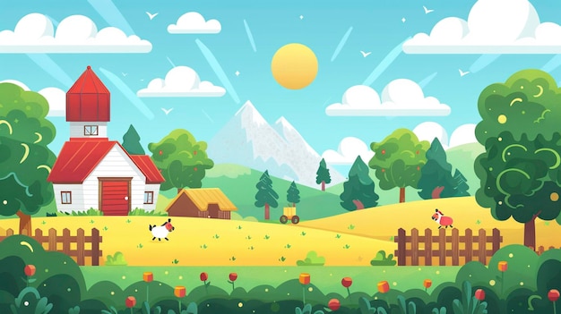 Photo a farm scene in flat graphics