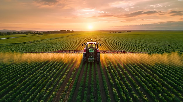 A farmer is applying fertilizer to a field using a tractormounted sprayer space Generative AI