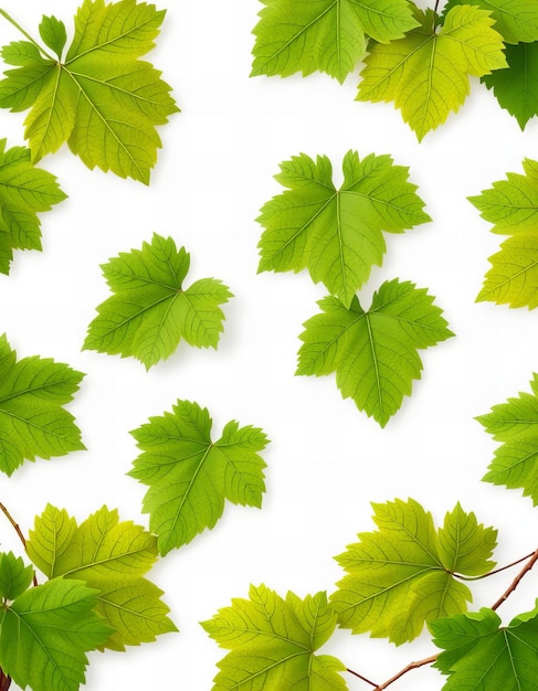 Photo featuring a frame of green grape leaves on a white background in a realistic style