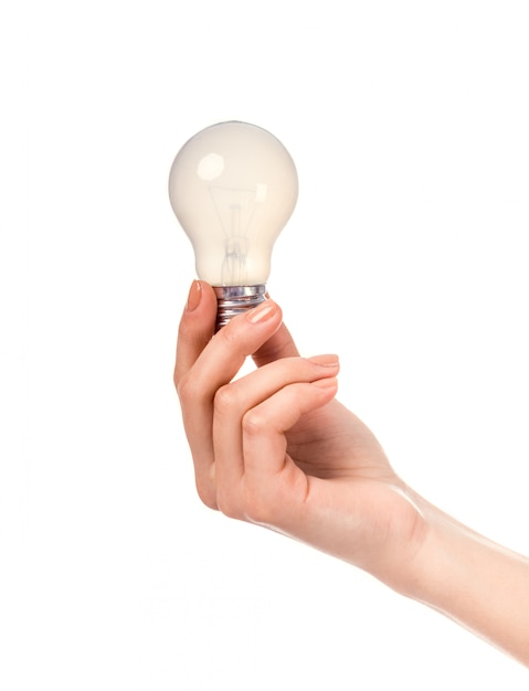 Female hand holding a light bulb