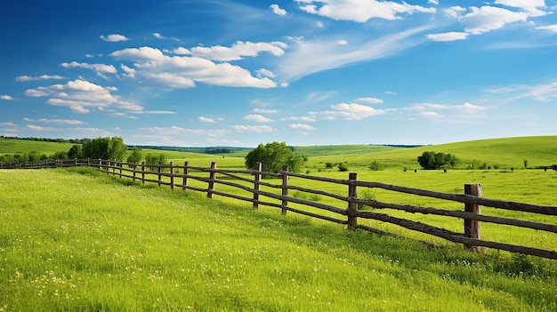 Photo a fence with a wooden fence in the middle of it