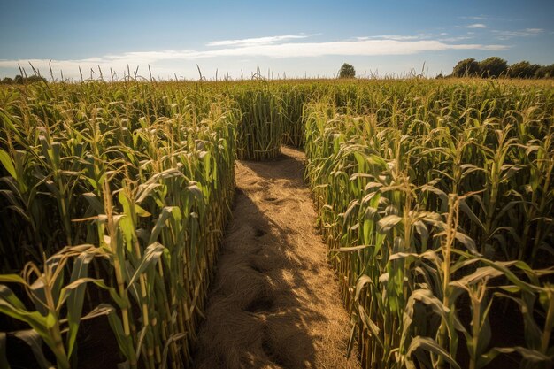 Photo a field of wheat with a path leading to it and a trail leading to it