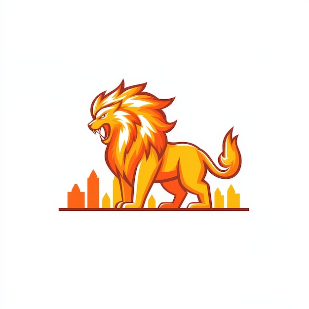 Photo fiery lion with city skyline logo design