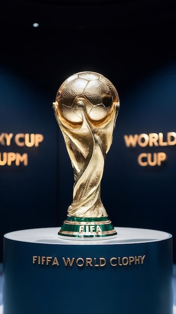 Foto trofeo della coppa del mondo fifa esposto al museo del calcio designe