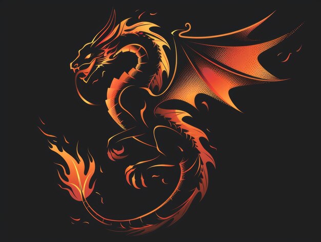 A fire breathing dragon on a black background a magical creature made of fire