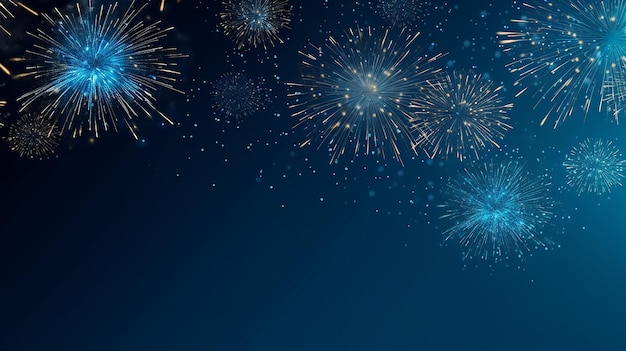 Fireworks on blue background with stars and space for text