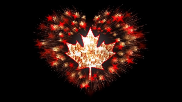 Fireworks in the shape of a maple leaf