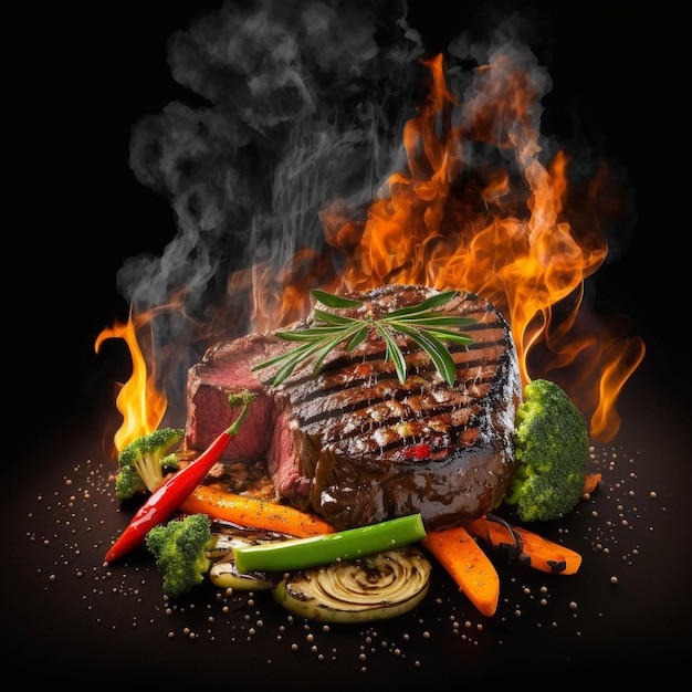 Flame-Grilled Steak and Vegetables