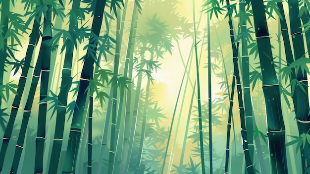 Photo flat design animestyle artwork of a serene bamboo forest