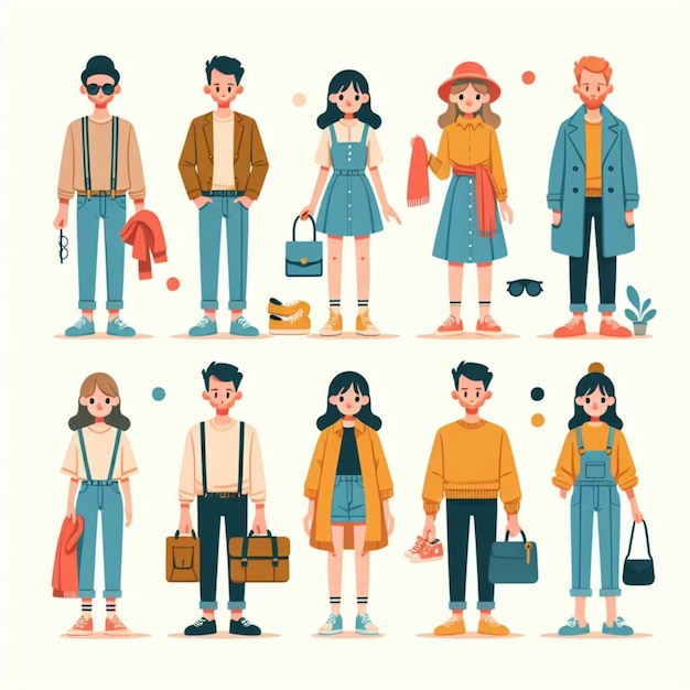 Photo flat design character set