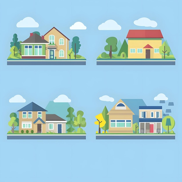 Photo flat design houses illustration set