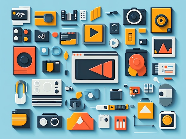 Photo flat design media icons collection