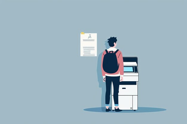 Photo a flat simple illustration of a person waiting for a printer ar 32 style raw job id 35708b4a216f432b9cdb96d5d1ebff3e