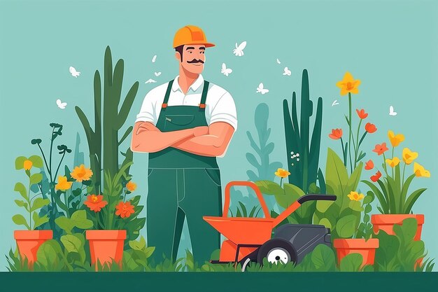 Photo flat style vector illustration of gardener