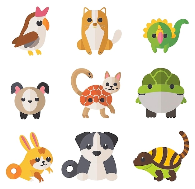 Photo flat vector pet icons set on white background