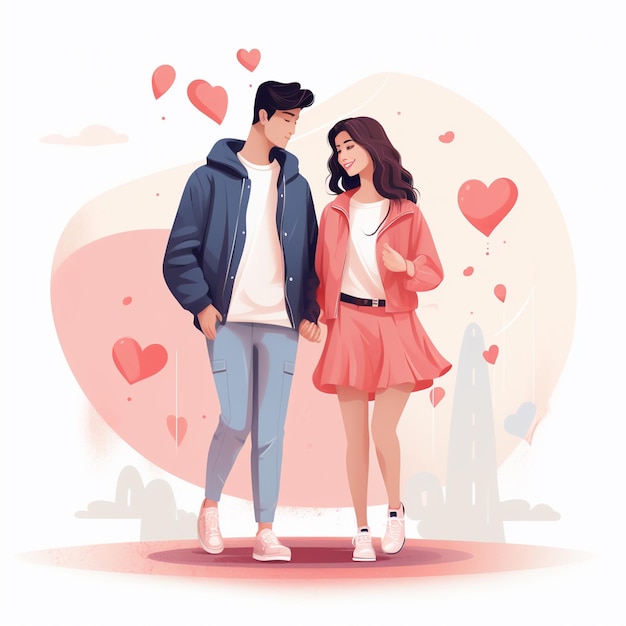 Photo a flat vslentine illustration with exaggerated proportion couple in love with white background