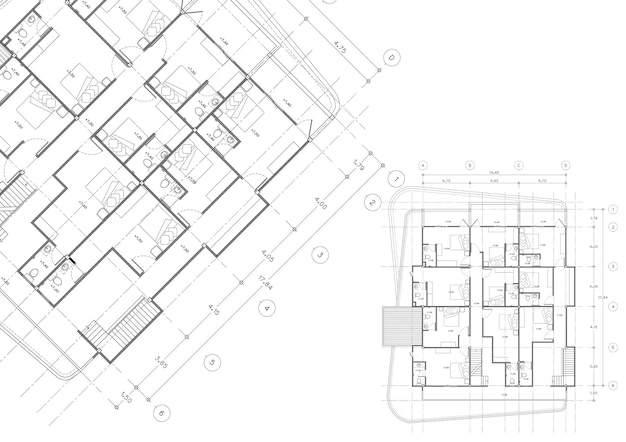 Photo floor plan designed building on the drawing