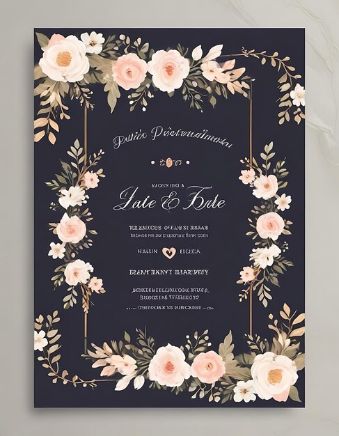 Photo floral engagement invitation template