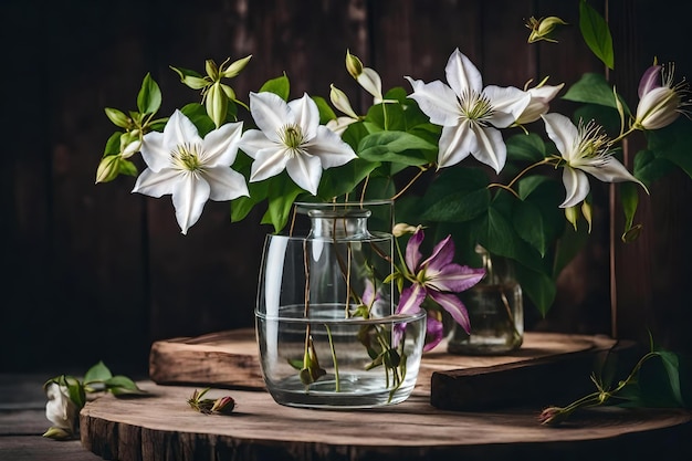 Flowers in a vase on a wooden table