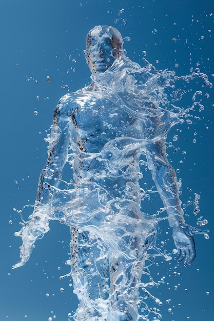 Flowing beauty emerging from moving water splashes is a human figure against blue backdrop with space Generative AI