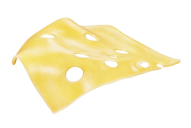 Photo flying slice of cheese for hamburger with holes isolated