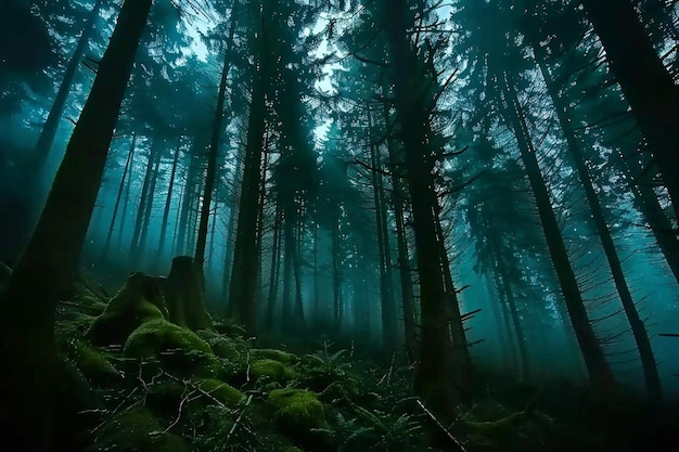 Photo a forest path in the dark