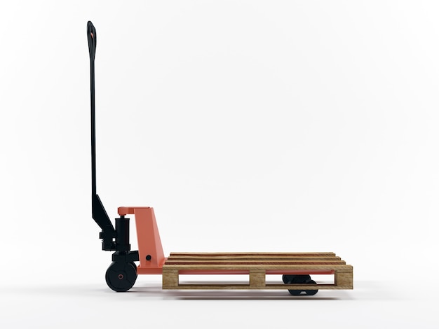 Fork pallet truck stacked with pallet isolated on white backround