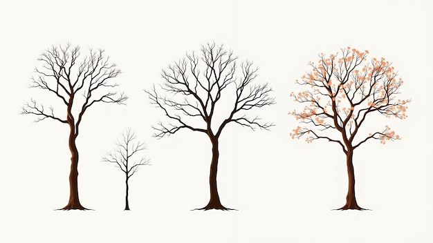 Foto quattro alberi in diverse fasi di crescita che mostrano il ciclo della vita