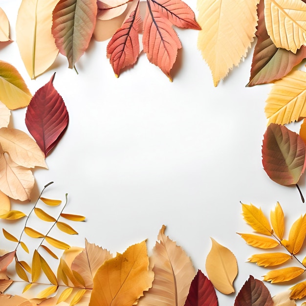 A frame of autumn leaves with the word autumn on it