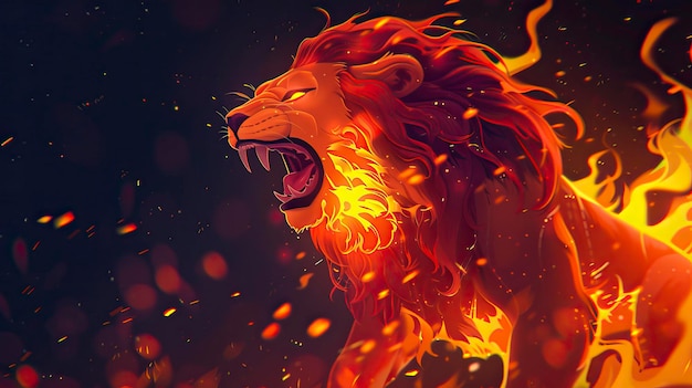 Photo free photo of roaring mighty fantasy lion with flames and glowing lights