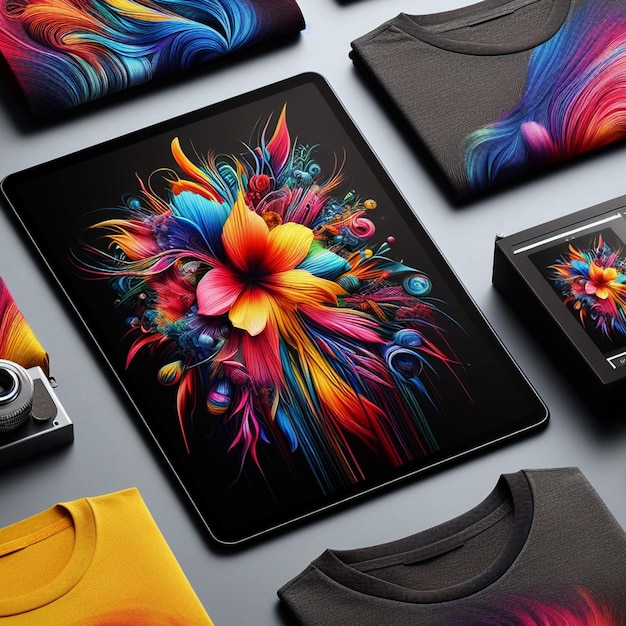 Foto photo t-shirt gratuite nuova collezione vibrante e accattivante con pittura astratta colorata