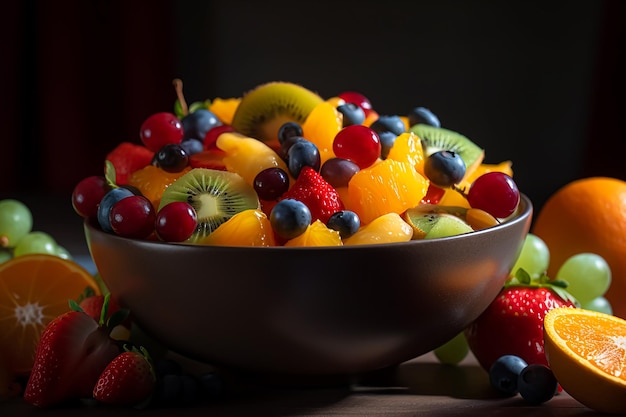 Fresh fruit salad bowl Generative AI