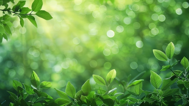 Photo fresh green leaves with sunlight bokeh nature background for design and print