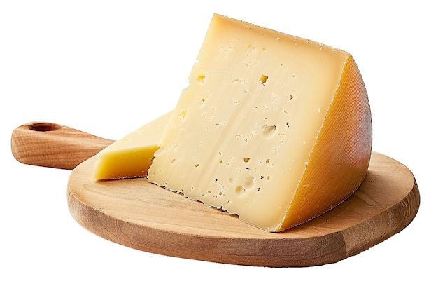 Photo freshly cut cheddar cheese on a wooden board against a clean background in natural light