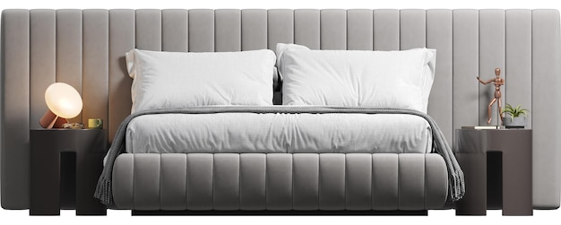 Photo front view of double bed with headboard