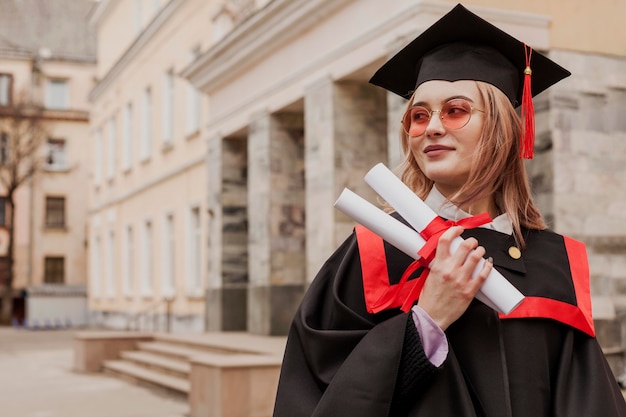 Front view girl with diploma