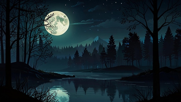 Photo a full moon over a lake with a full moon in the background