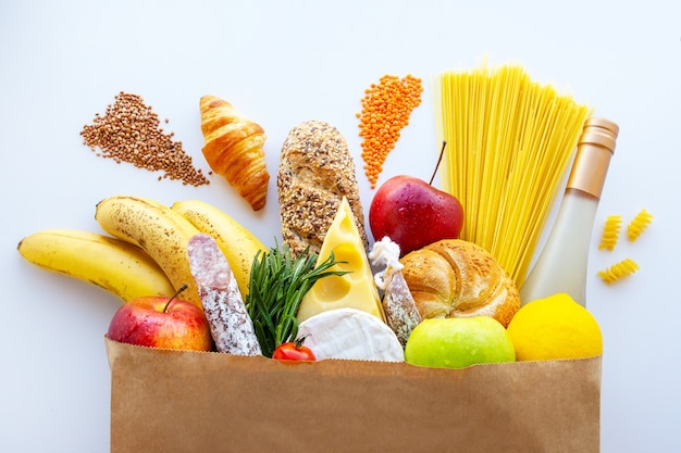 Full paper bag with healthy food.