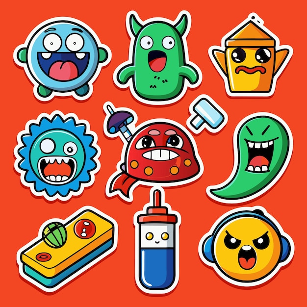 Photo funny set of stickers icon vector for creative designs