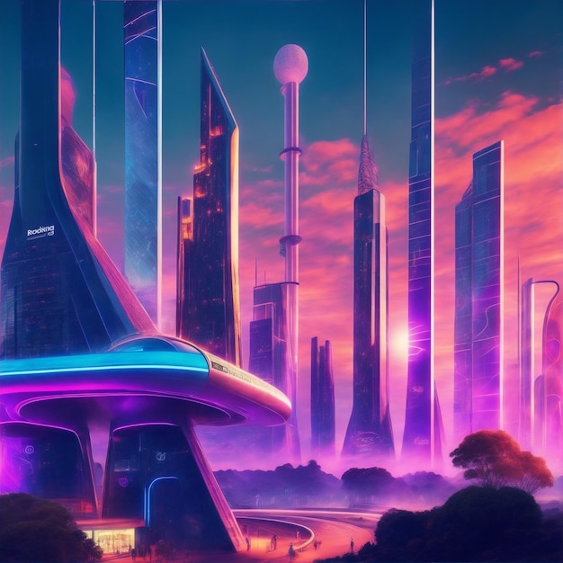 future city background with neon lights