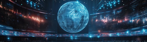 Photo futuristic data center with globe hologram