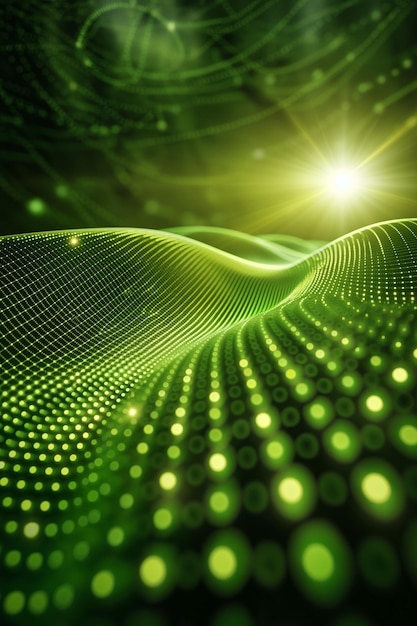 Photo futuristic digital landscape with glowing green grid and abstract waves in cyberspace