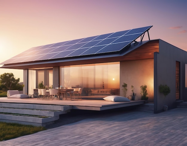 Photo futuristic generic smart home with solar panels rooftop system for renewable energy