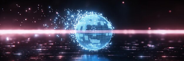 Photo futuristic holographic sphere with glowing particles and light streaks