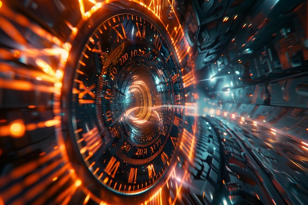 Photo a futuristic time tunnel with glowing elements and dynamic motion effects