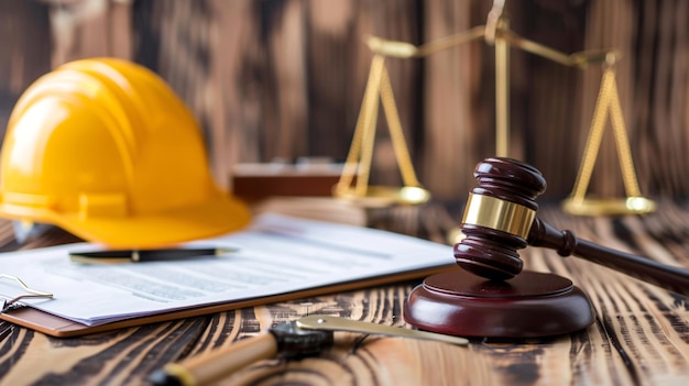 Photo a gavel and a pen on a table with a notepad and a pen on it